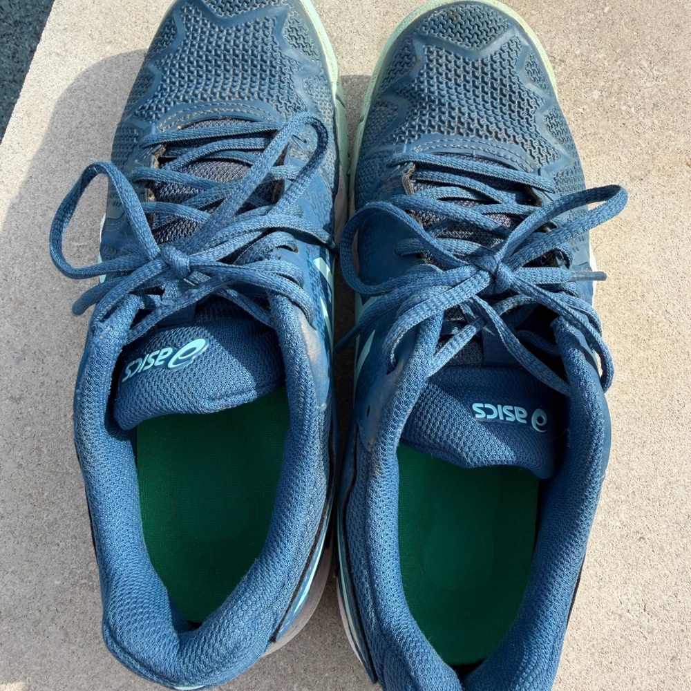 Asics Gel Resolution 8 Kids Blue Sneakers with Mint and Peach Accents - Picture 9 of 10